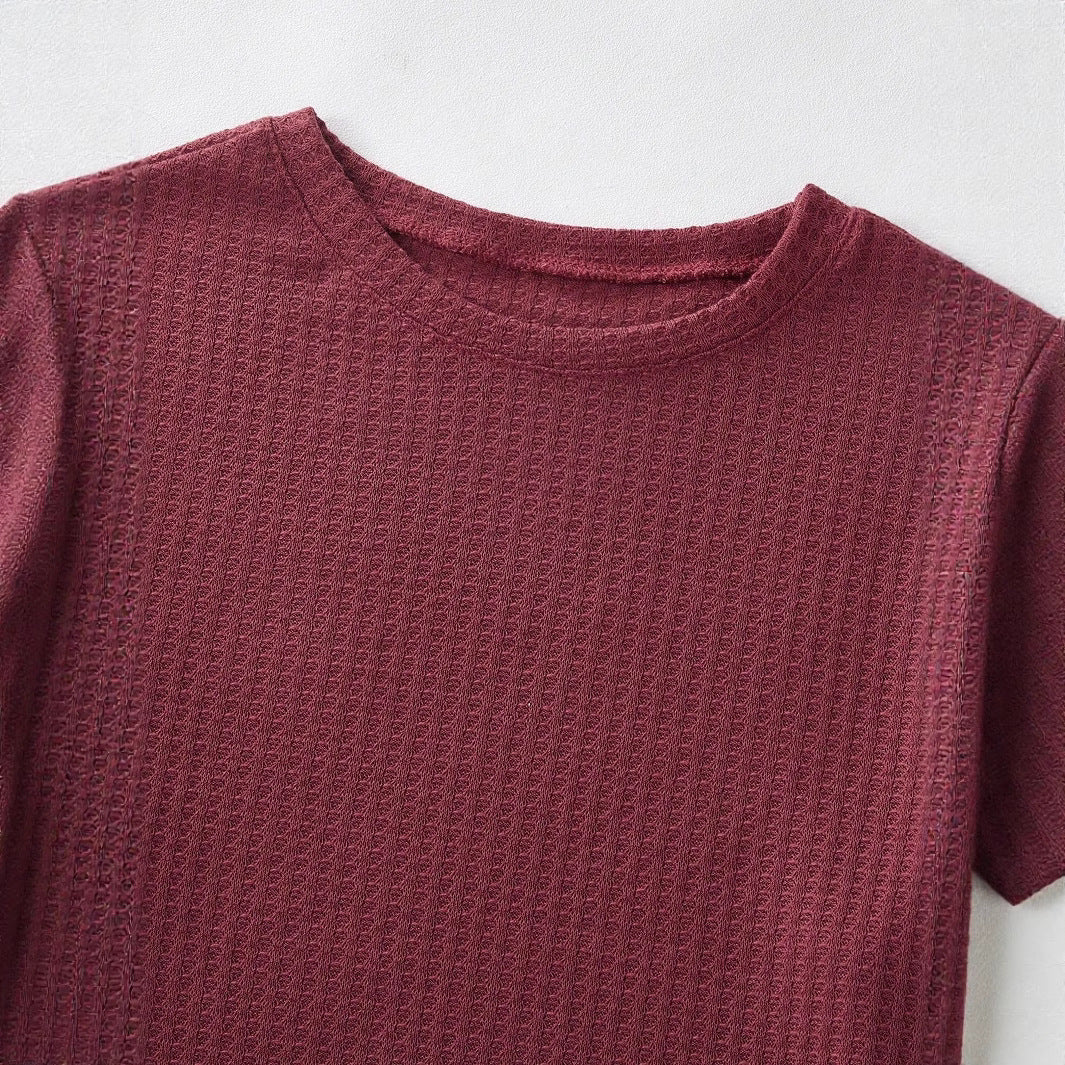 Damen Dreiteiliges Waffelstrick‑Lounge‑Set mit Cropped‑Pullover, Spaghettiträger‑Top und hochtaillierten Shorts Drune