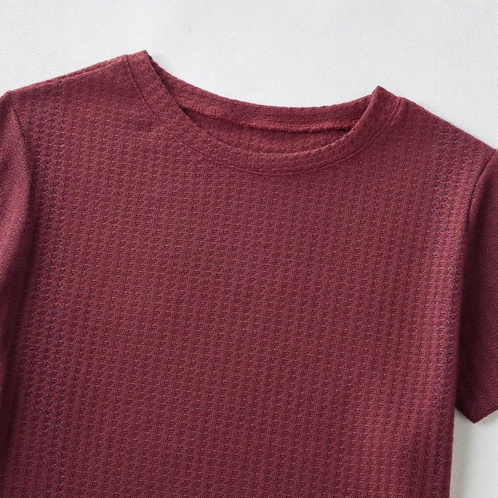 Damen Dreiteiliges Waffelstrick‑Lounge‑Set mit Cropped‑Pullover, Spaghettiträger‑Top und hochtaillierten Shorts Drune