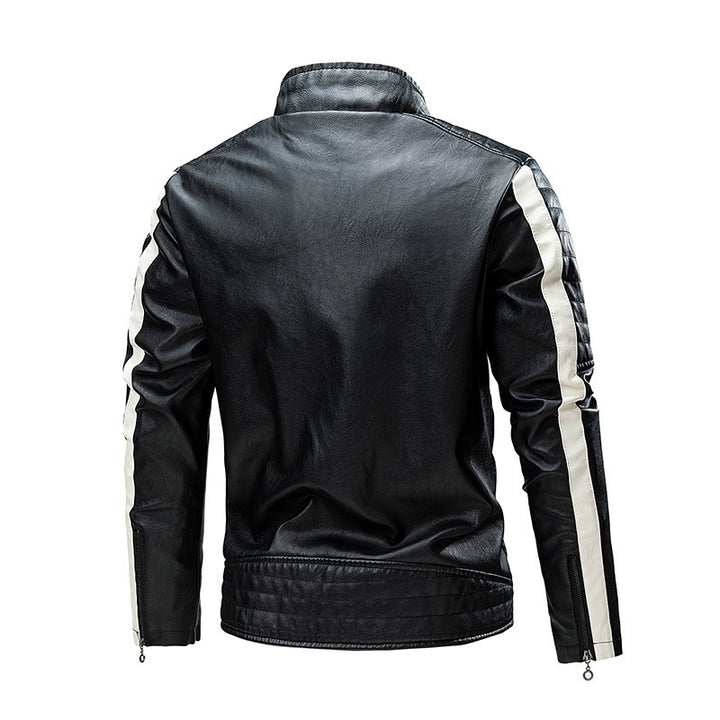 Herren Modische Lederjacke mit Farbblock-Design Drune