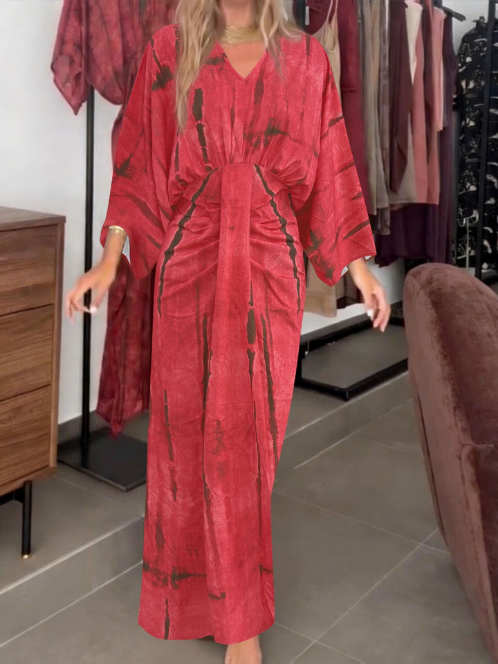 Damen Fließendes Maxikleid mit V‑Ausschnitt, Wickeloptik und dekorativem Taillenband Drune