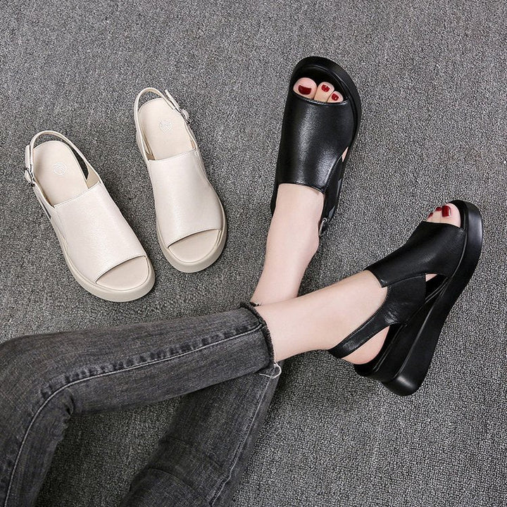 Damen nan Plateau-Pantolette mit überkreuzten Lederoptik-Riemen und ergonomischem Fußbett Drune