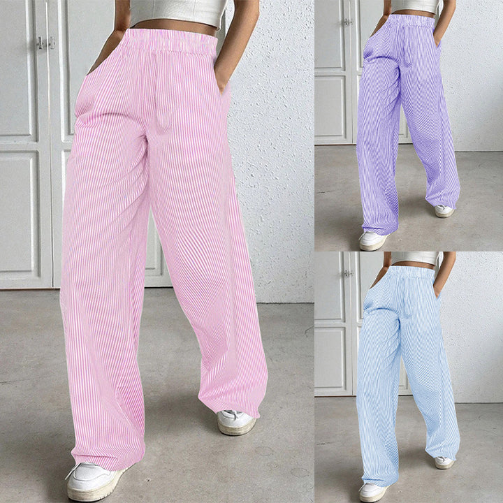 Frauen weite hochtaillierte Lounge-Hosen mit elastischem Bund und seitlichen Taschen Drune