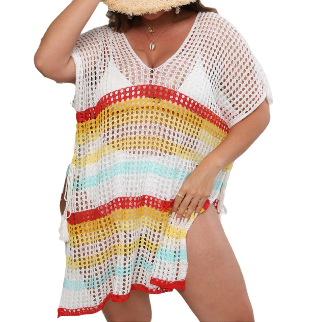 Damen luftiger Strandüberwurf mit buntem Lochdesign Drune