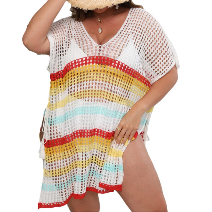 Damen luftiger Strandüberwurf mit buntem Lochdesign Drune