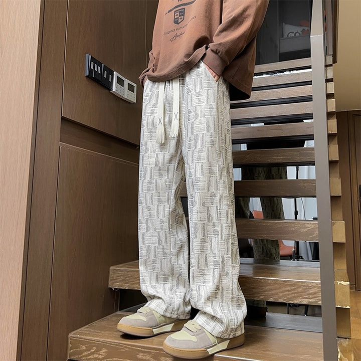 Herren Weite Strukturierte Leinenoptik-Hose mit Relaxed-Silhouette und grafischem Muster Drune