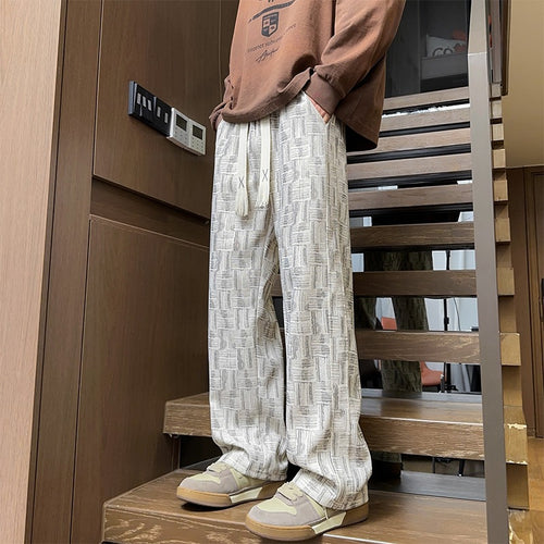 Herren Weite Strukturierte Leinenoptik-Hose mit Relaxed-Silhouette und grafischem Muster Drune