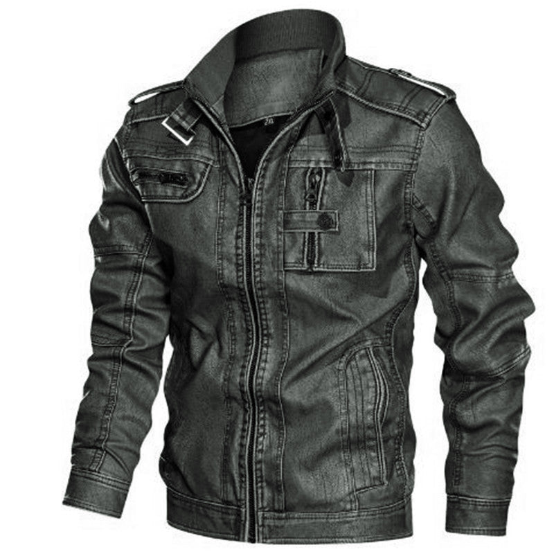 Herren Urbaner Kunstleder-Blouson mit Schulterklappen, Reißverschluss und Utility-Taschen Drune