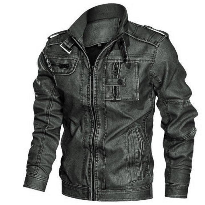 Herren Urbaner Kunstleder-Blouson mit Schulterklappen, Reißverschluss und Utility-Taschen Drune