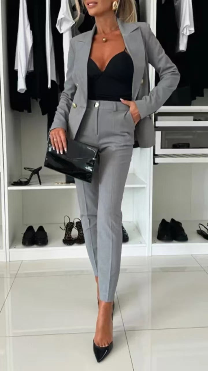 Damen elegantes Business-Anzug Set mit doppelter Knopfleiste Drune