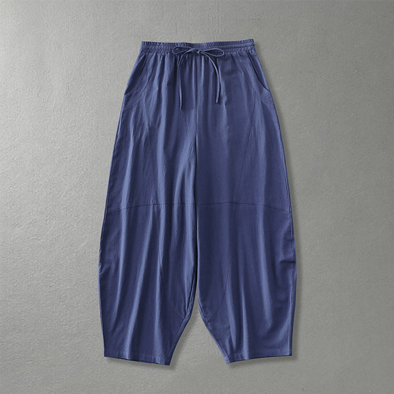 Damen weite Haremshose aus leichtem Satin mit Tunnelzug und seitlichen Taschen Drune