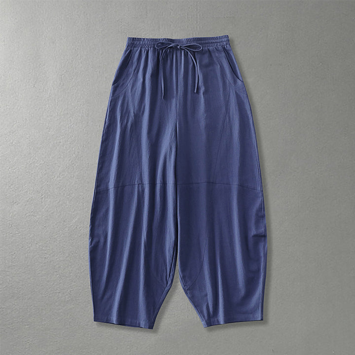 Damen weite Haremshose aus leichtem Satin mit Tunnelzug und seitlichen Taschen Drune