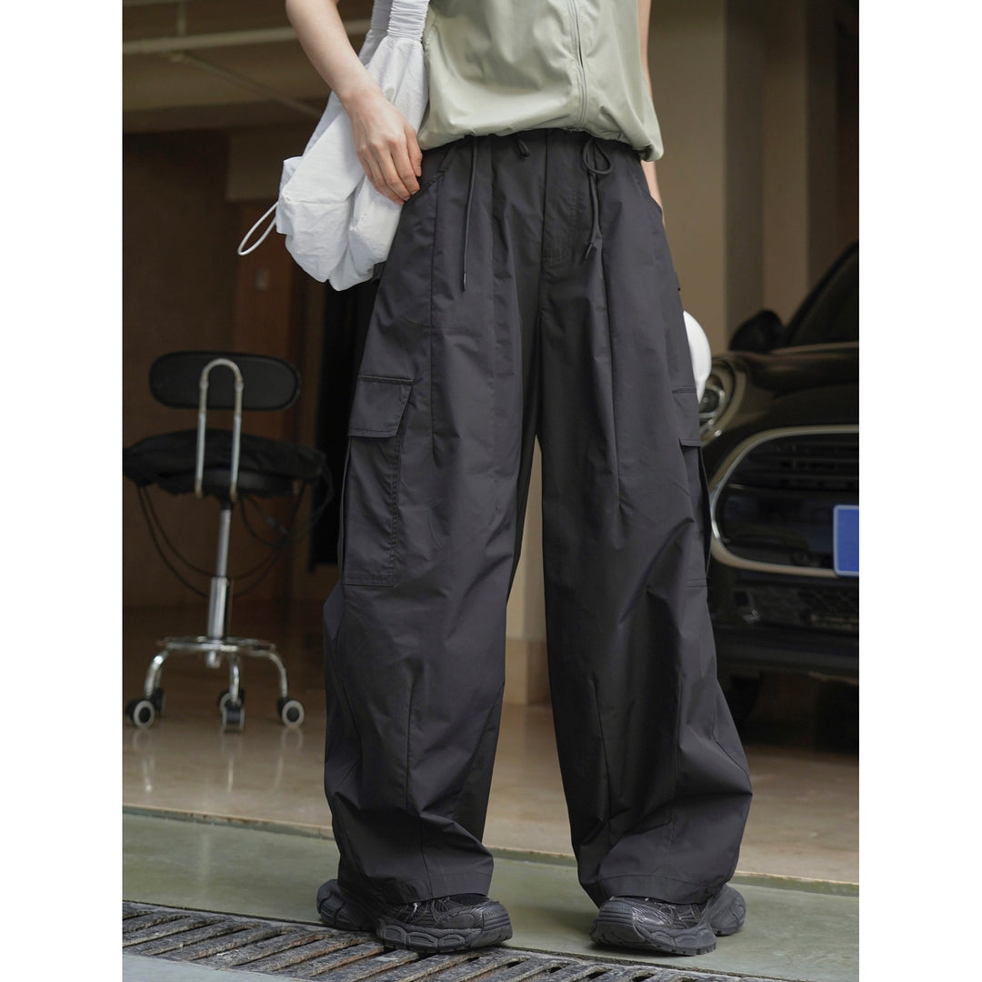 Damen Weite Cargo-Palazzohose mit Tunnelzugbund und Multifachtaschen Drune