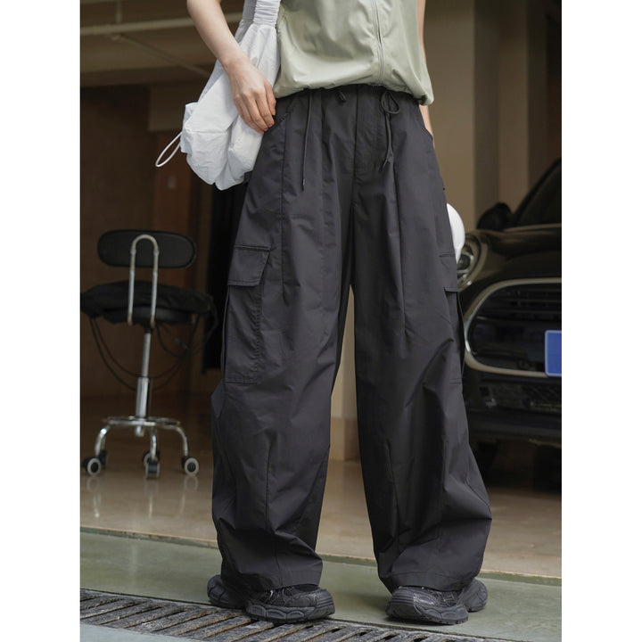 Damen Weite Cargo-Palazzohose mit Tunnelzugbund und Multifachtaschen Drune