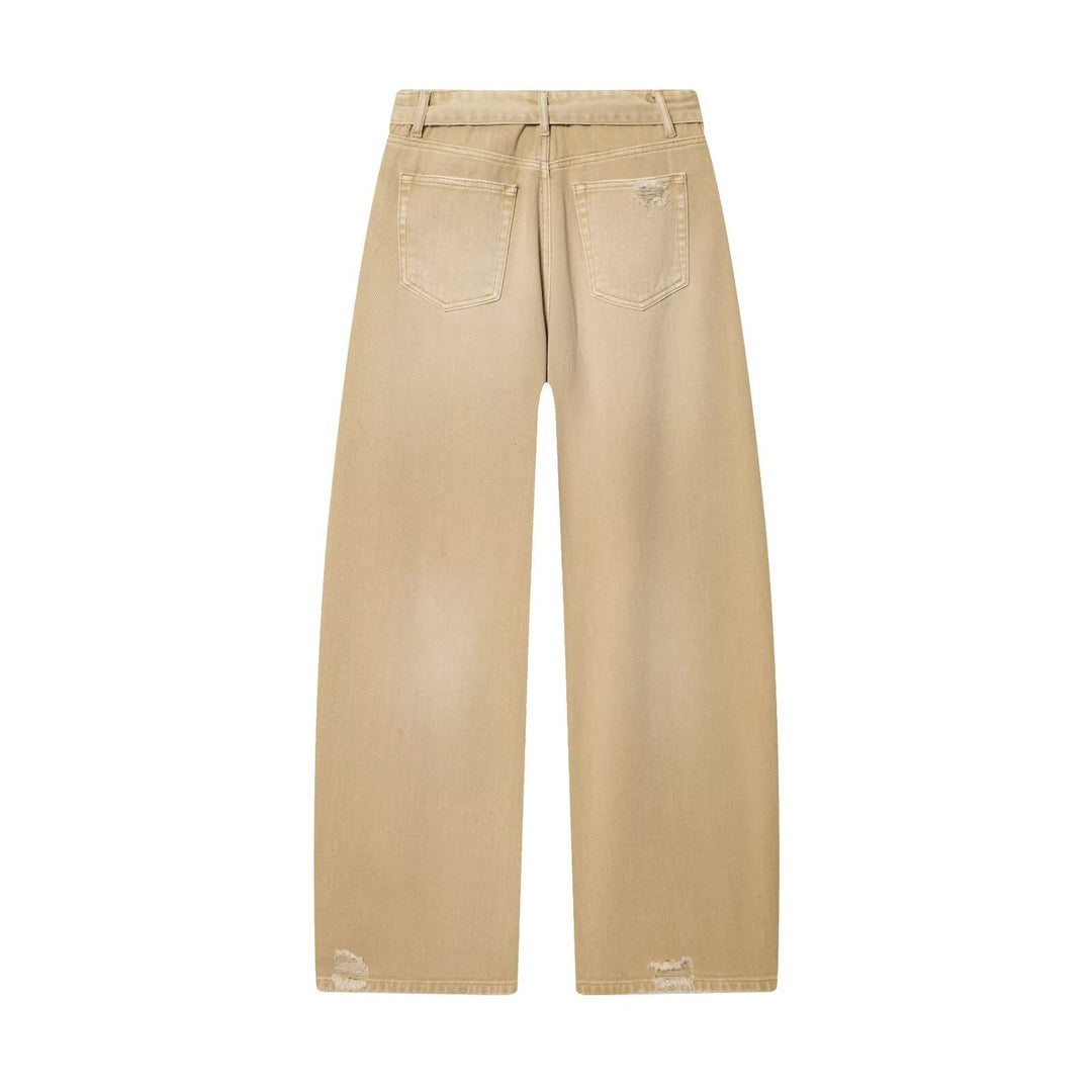 Damen 10+ hochtaillierte weite Culotte-Jeans mit lässiger Used-Optik und gekürztem Bein Drune