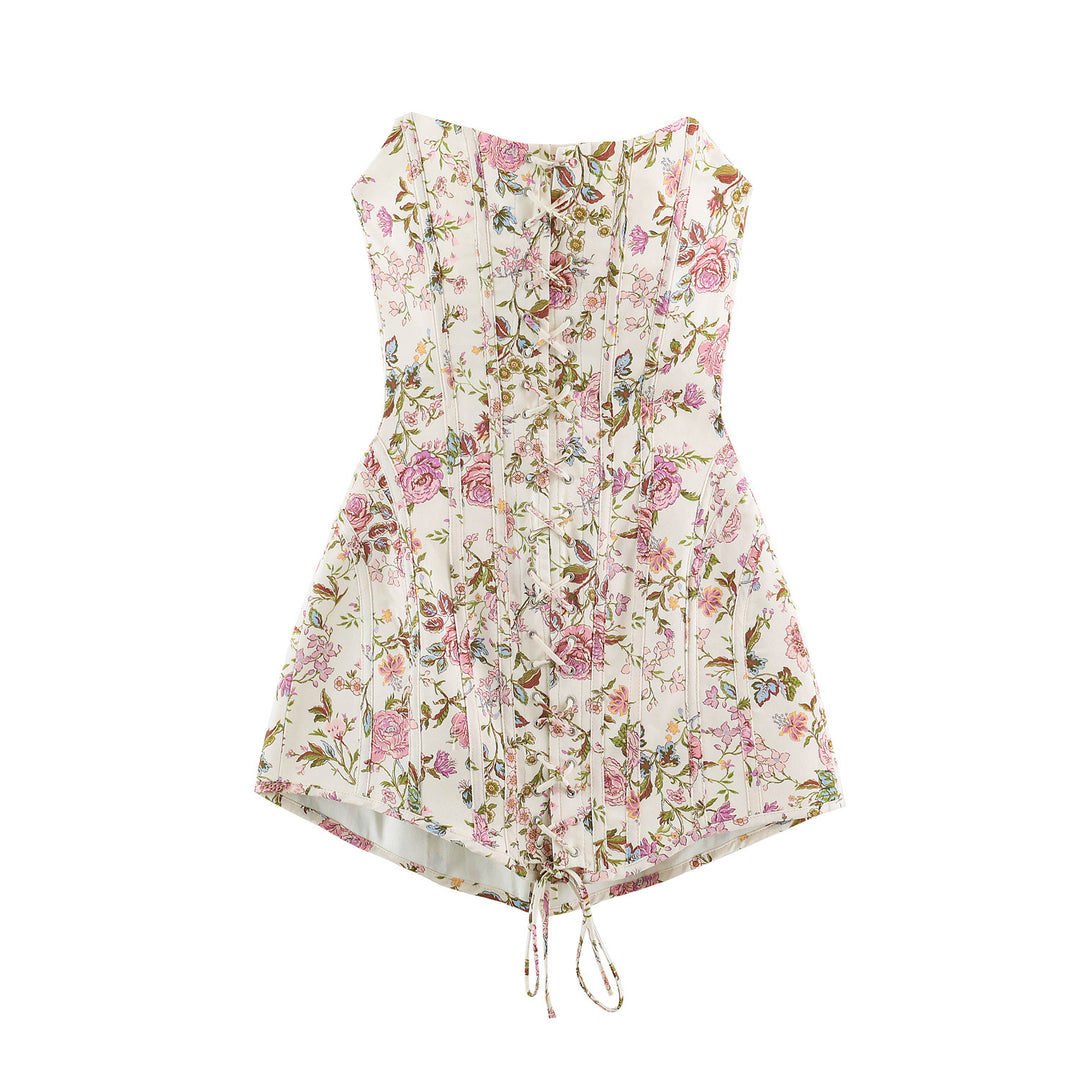 Damen Kurzblouson aus floraler Spitze mit Mandarinkragen und Zierriegeln Drune