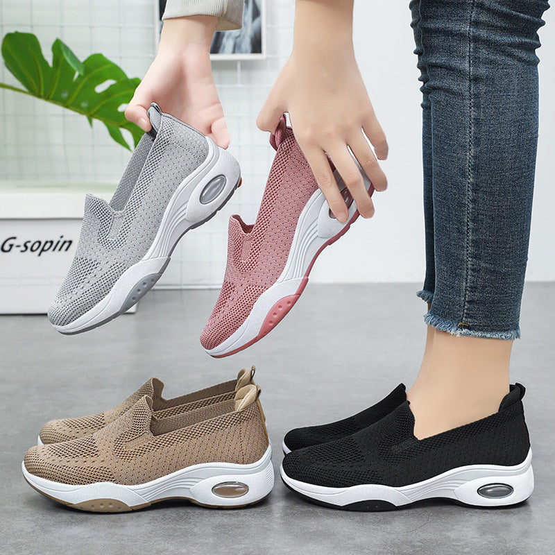 Damen nan nahtloser Strick-Freizeit-Sneaker mit atmungsaktiver Mesh-Oberschicht und sichtbarer Luftkissen-Zwischensohle Drune
