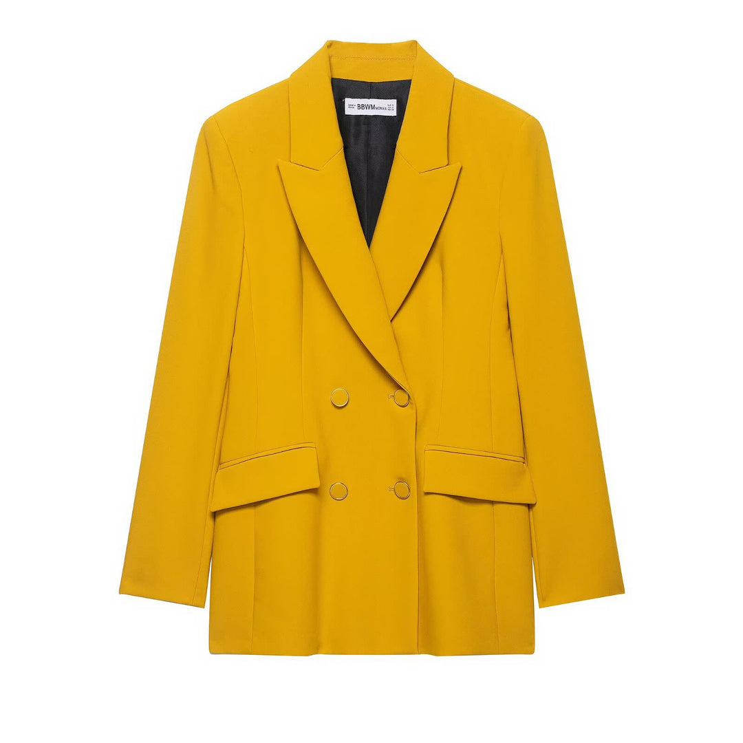 Damen Doppelreihiger Longblazer mit markanten Revers und Zierösenknöpfen Drune