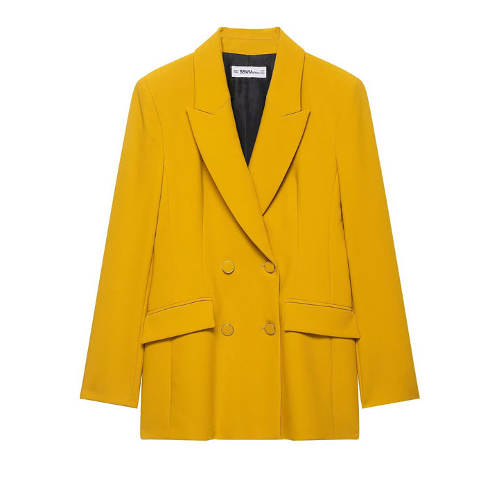 Damen Doppelreihiger Longblazer mit markanten Revers und Zierösenknöpfen Drune