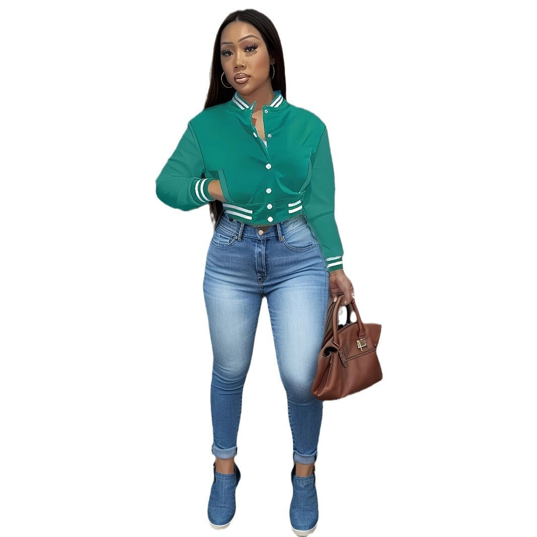 Damen cropped Bomberjacke mit sportiven Akzenten und lässigem Schnitt Drune