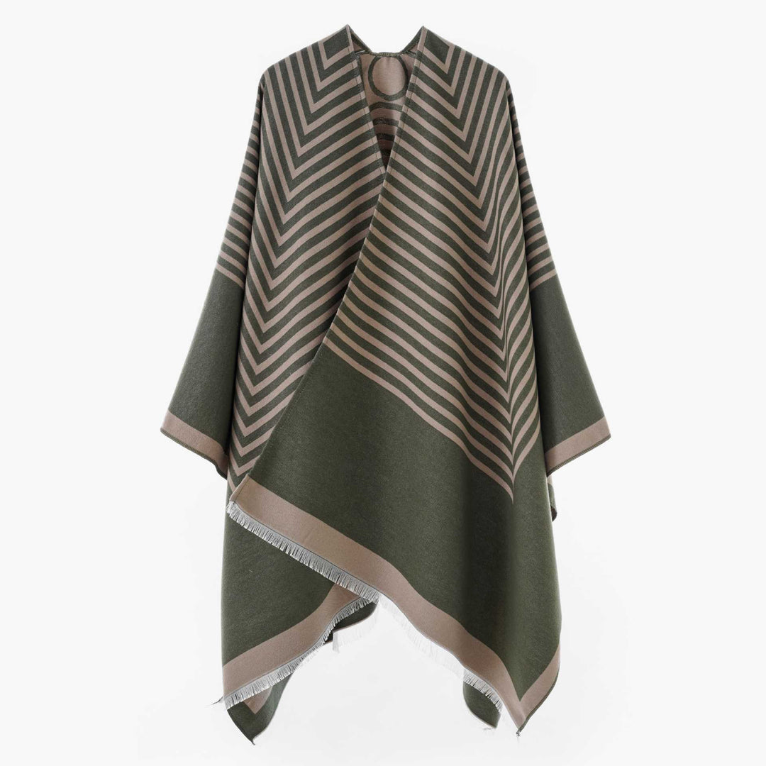 Damen Oversize-Poncho aus Wollmix im Chevron-Jacquard mit offenem V-Ausschnitt Drune