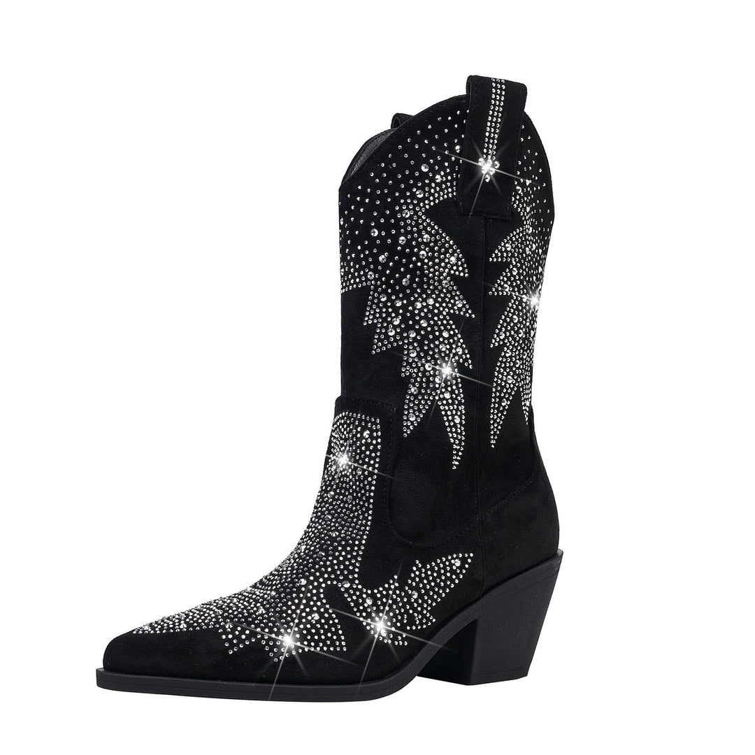 Damen Glänzende Strass-besetzte Western Cowboy-Stiefel Drune