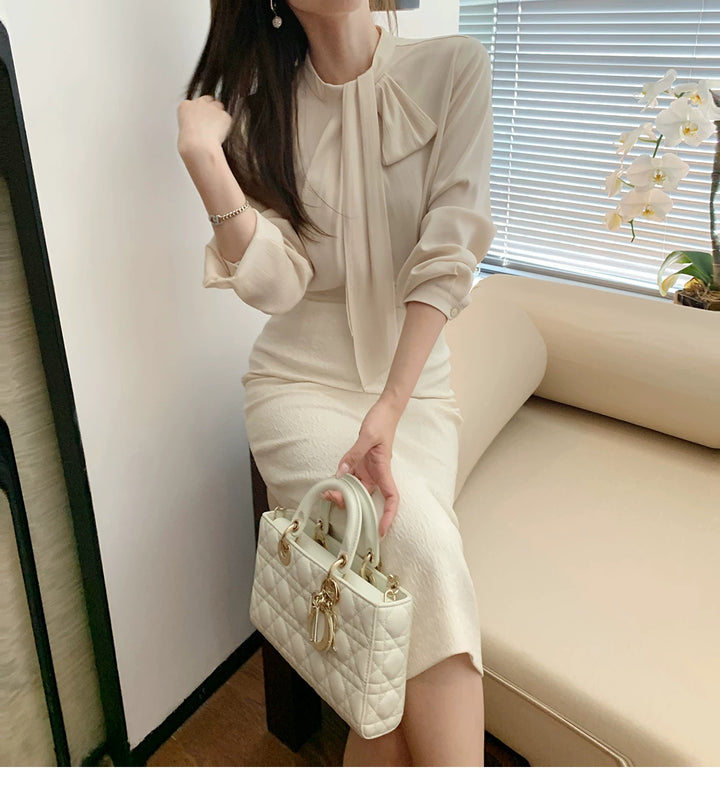 Damen Elegante und figurbetonte Bluse mit Schleifendetail Drune