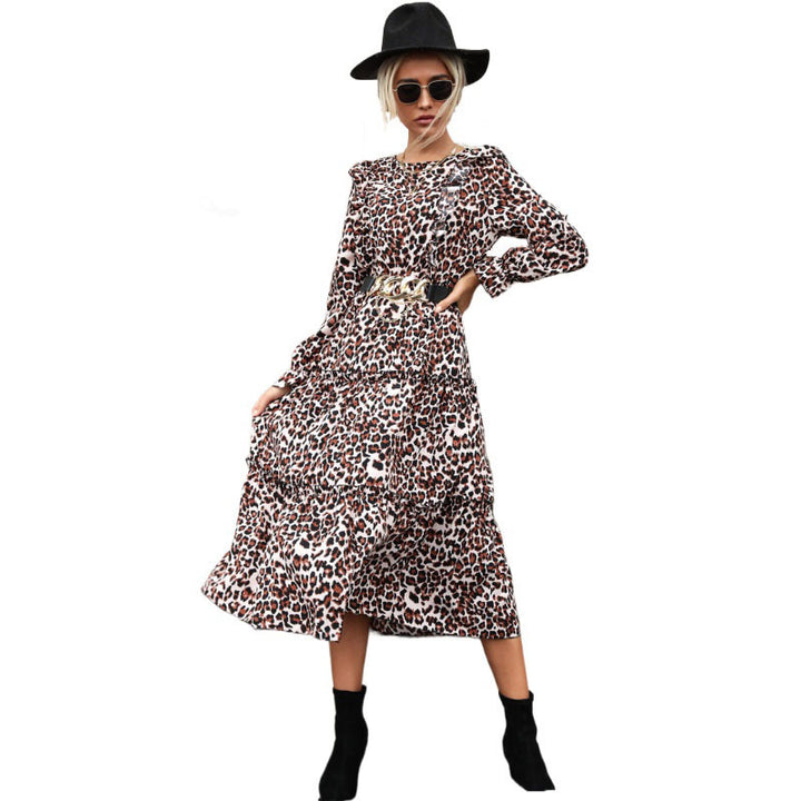 Damen Langes Leopardkleid Drune