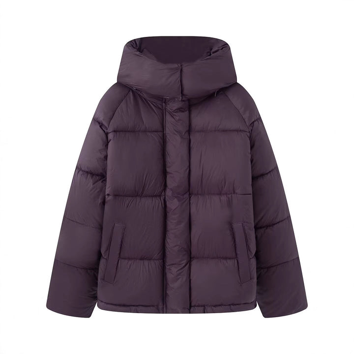 Damen Kurz geschnittene Oversize-Steppjacke mit hohem Kragen und Kapuze Drune