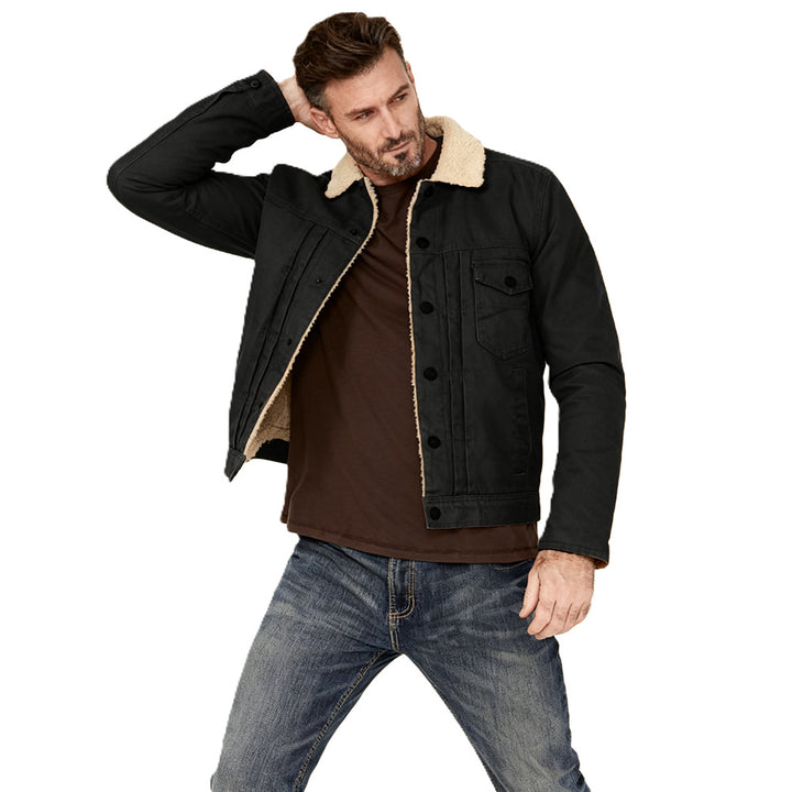 Herren Canvas-Truckerjacke mit Teddyfutter und Cordkragen Drune