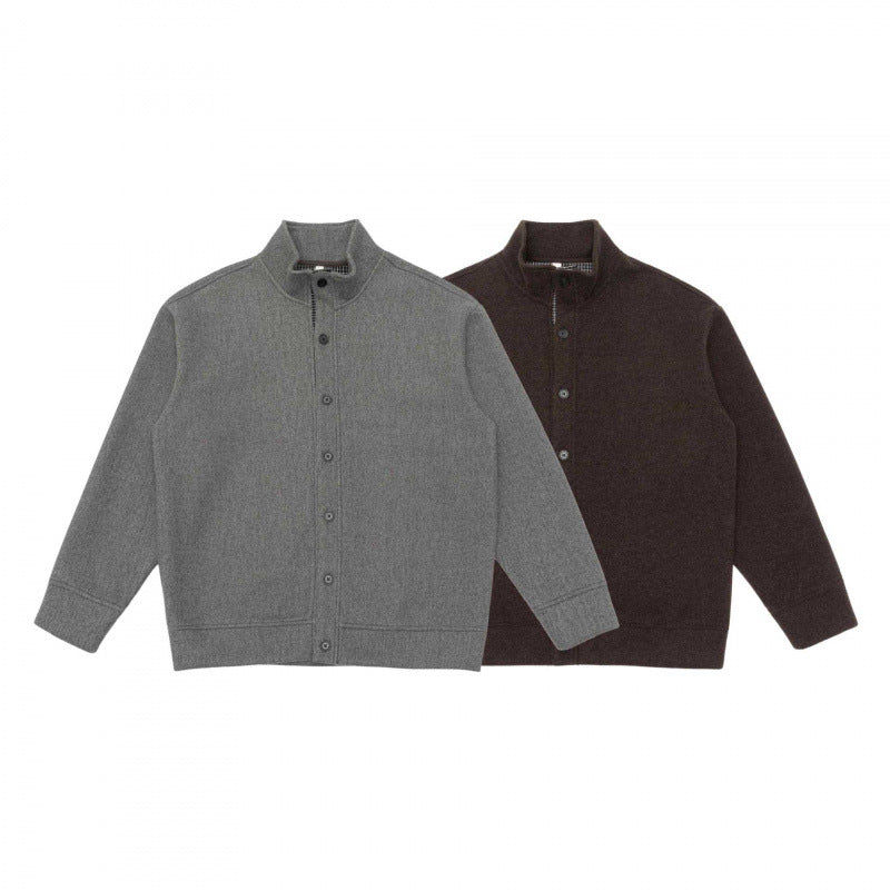 Unisex Boxy-Strickcardigan mit Stehkragen und durchgehender Knopfleiste Drune