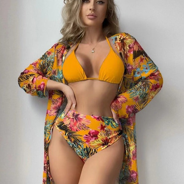 Damen Hochtaillierte Bikini-Set mit floralem Design Drune