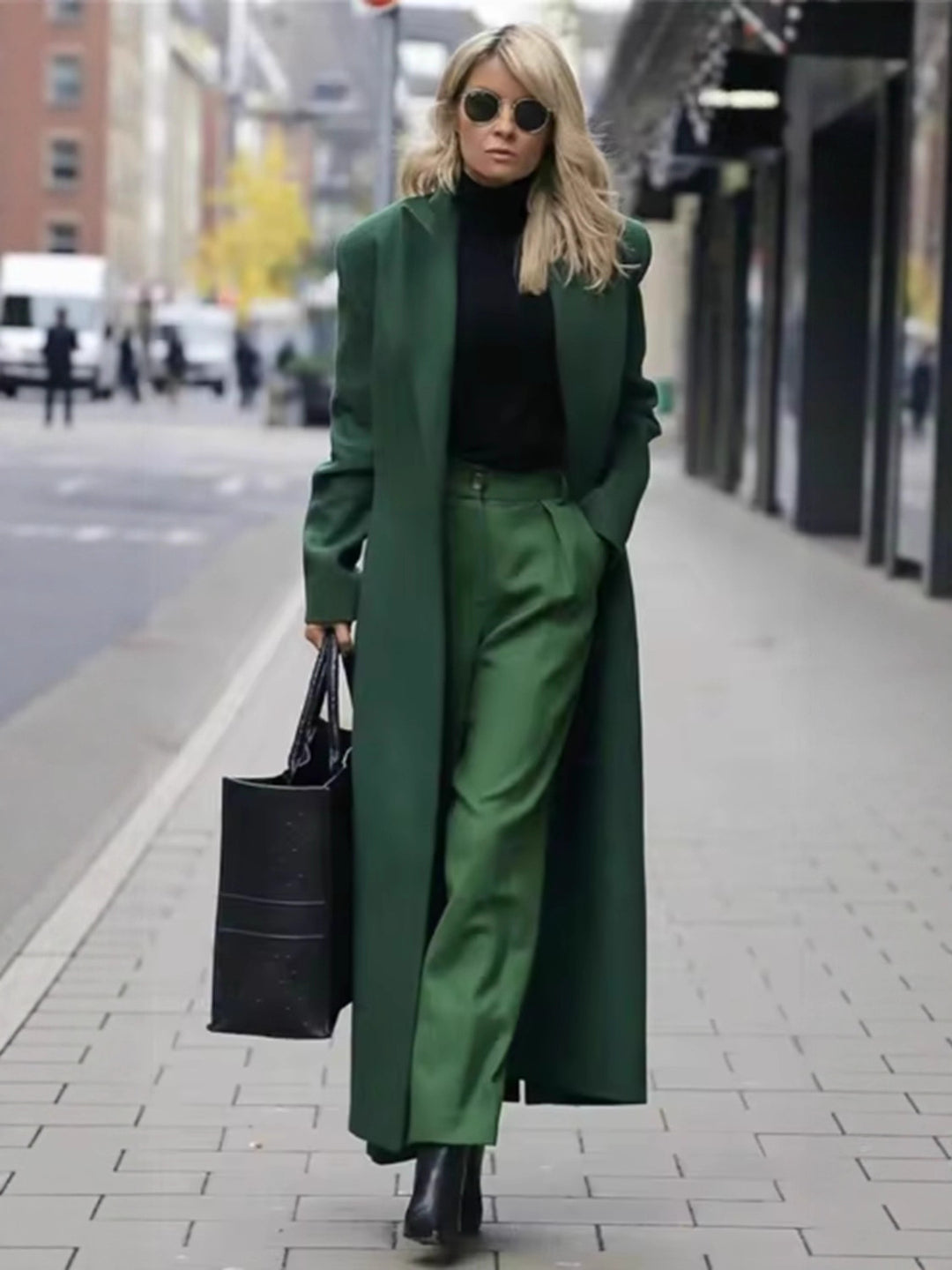 Damen Elegante Trenchcoat-Jacke mit langem Schnitt und Gürtel Drune