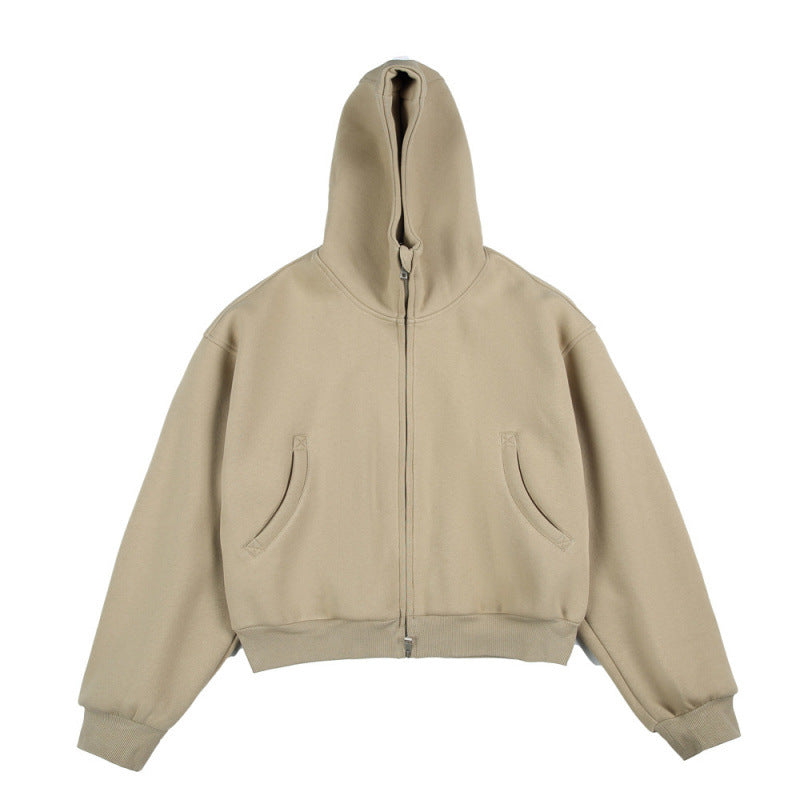 [Unisex] Kurze Boxy-Kapuzenjacke mit durchgehendem Reißverschluss und eingesetzten Eingrifftaschen Drune