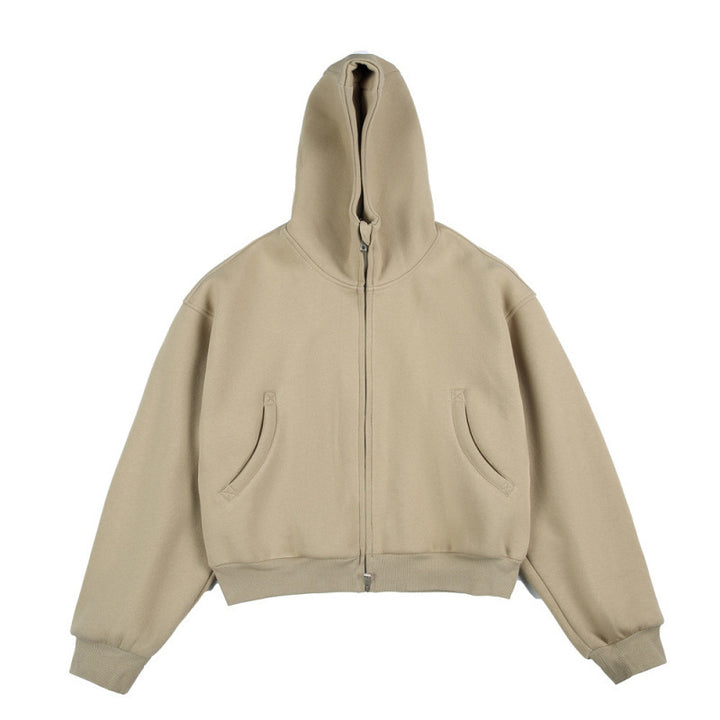 [Unisex] Kurze Boxy-Kapuzenjacke mit durchgehendem Reißverschluss und eingesetzten Eingrifftaschen Drune