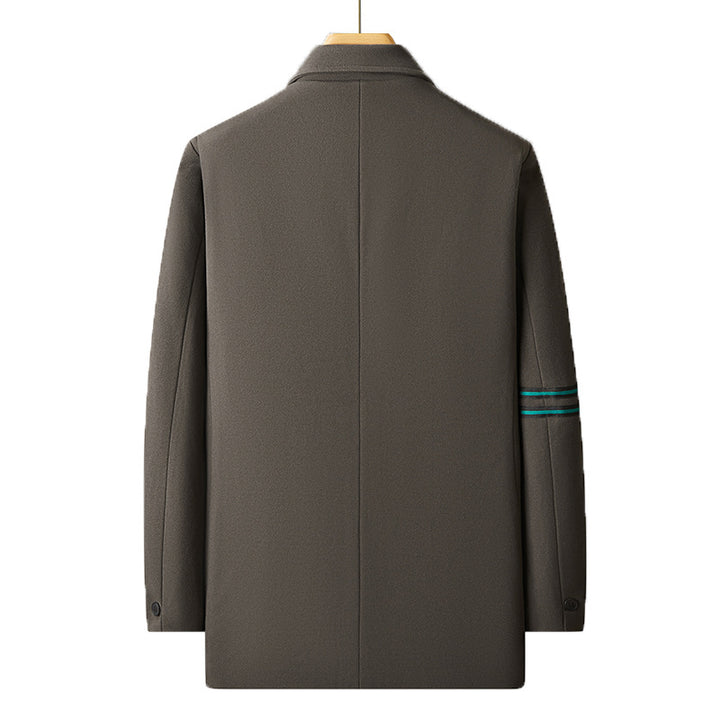 Herren Kurzer Wollmix-Mantel im Blazer-Stil mit Ärmelstreifen und minimaler Logostickerei Drune