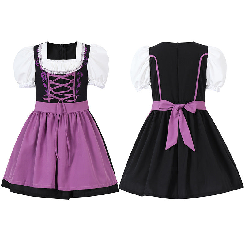 Damen nan trachtiges Dirndlkleid mit geschnürtem Mieder, Puffärmeln und abnehmbarer Schürze Drune