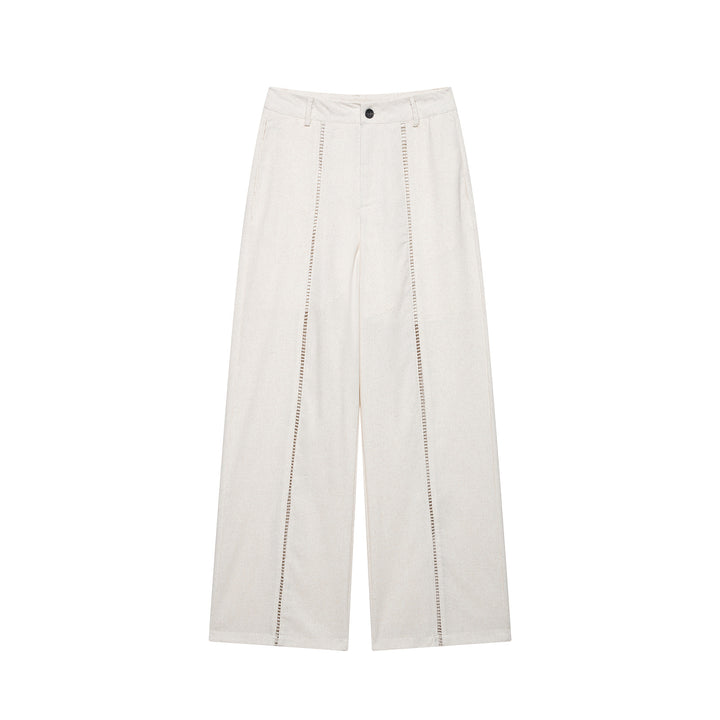 Damen Zweiteiliges Ensemble aus Wickelbluse mit Taillenschleife und weit geschnittener Leinenhose mit Zierstreifen Drune
