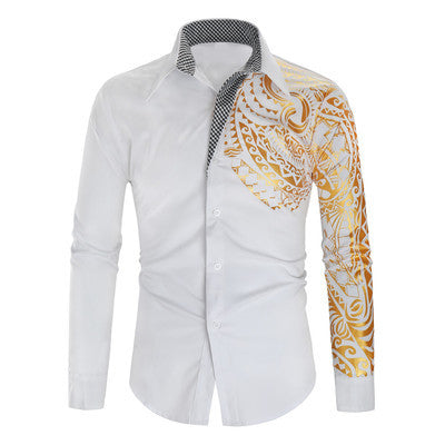 Herren Hemd mit asymmetrischem Tribal-Print, Slim-Fit und kontrastierter Innenblende Drune