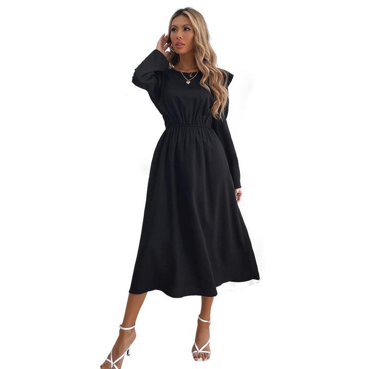 Damen elegantes Maxikleid mit Rüschendetails und elastischem Taillenbund Drune