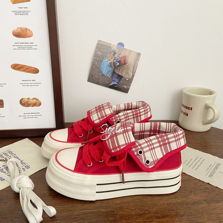 Damen Plateau-Sneaker mit modischen Karomotiven und strapazierfähigem Obermaterial Drune
