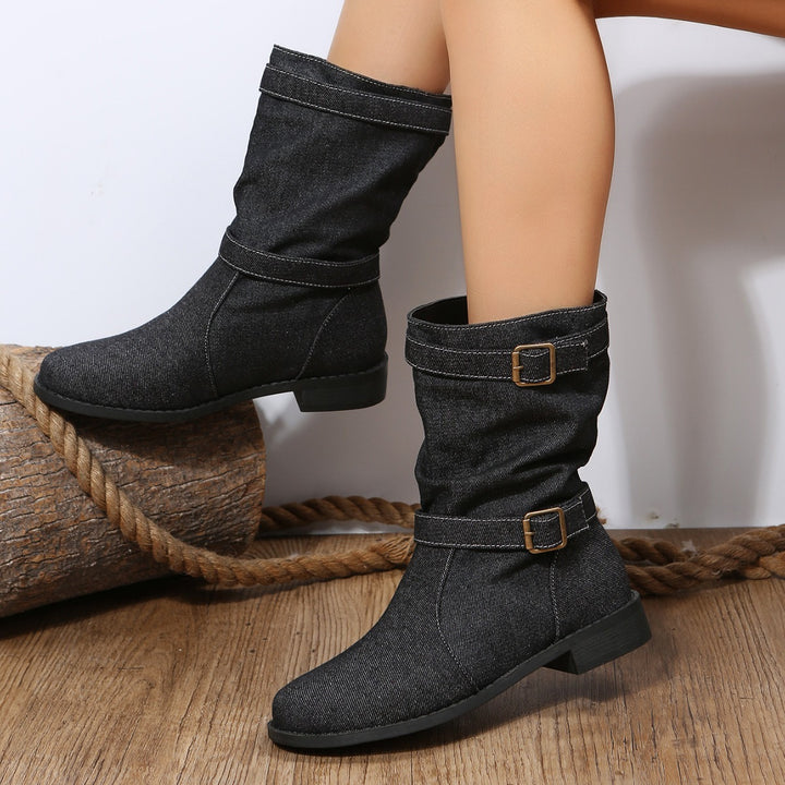 Damen Stiefeletten mit modischem Falten-Design und verstellbarem Riemen Drune