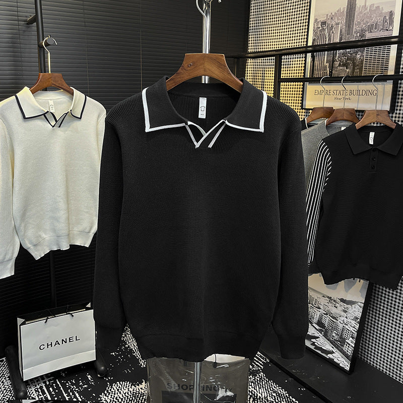 Herren Feinstrick-Polo-Pullover mit Kontrastpaspel und Hemdkragen Drune