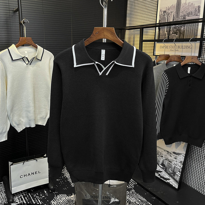 Herren Feinstrick-Polo-Pullover mit Kontrastpaspel und Hemdkragen Drune