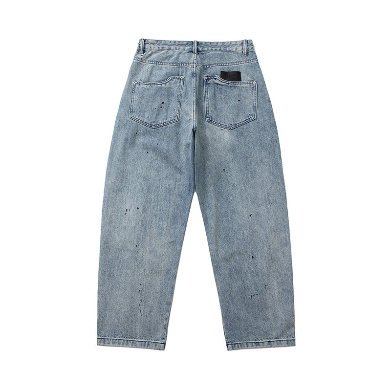 Herren Weite Relaxed-Fit Denimhose mit Paint‑Effekt und Knie‑Naht Drune