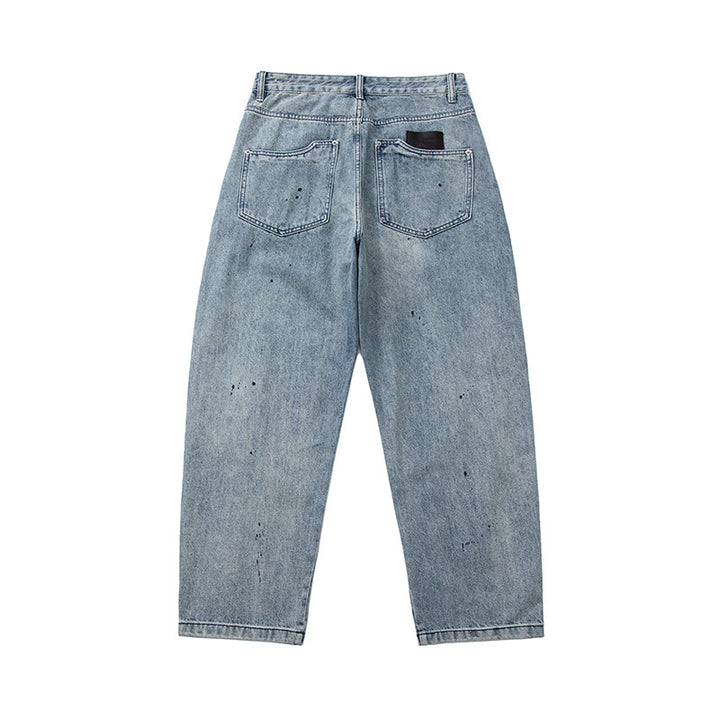 Herren Weite Relaxed-Fit Denimhose mit Paint‑Effekt und Knie‑Naht Drune