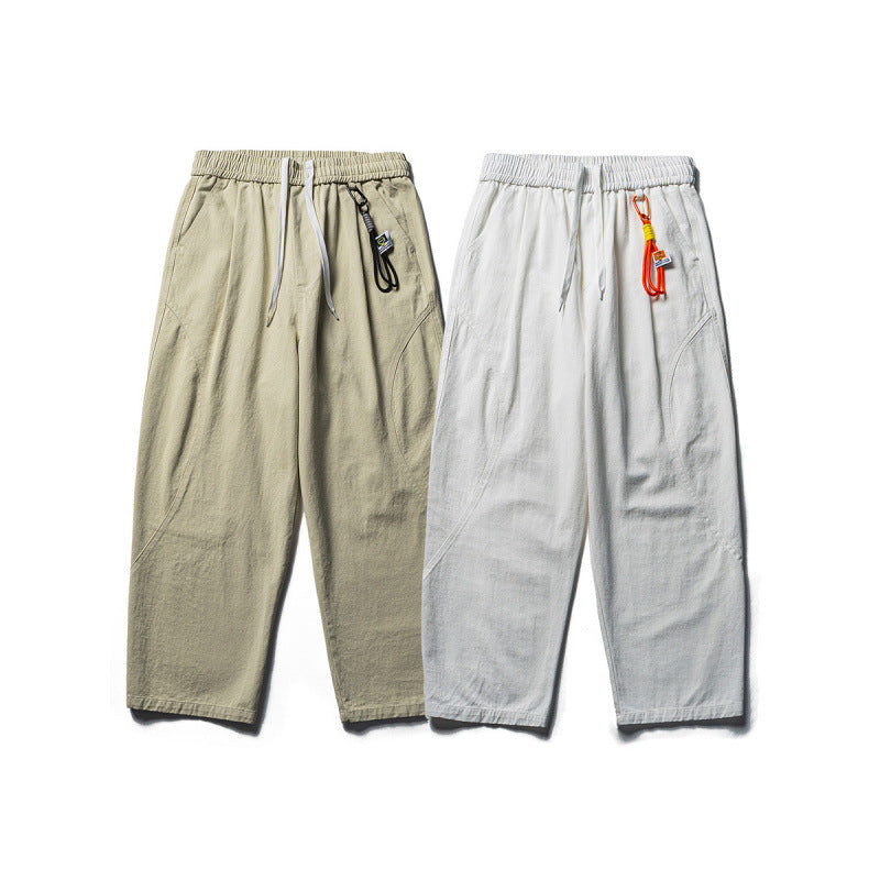 Herren Leichte Loose‑Fit Leinen‑Baumwoll‑Freizeithose mit elastischem Bund, Kordelzug und Utility‑Taschen Drune