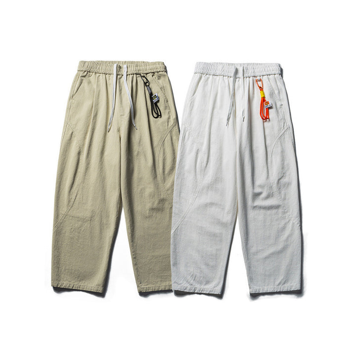 Herren Leichte Loose‑Fit Leinen‑Baumwoll‑Freizeithose mit elastischem Bund, Kordelzug und Utility‑Taschen Drune