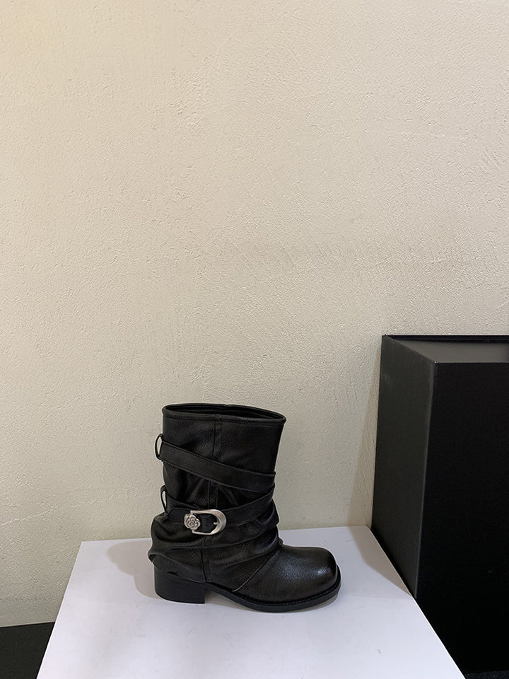 Damen Modische Stiefeletten mit breitem Riemen Drune