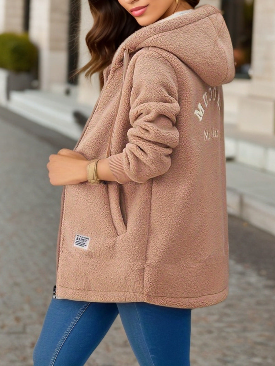 Damen Kapuzen-Sherpa-Jacke mit gestickten Details Drune