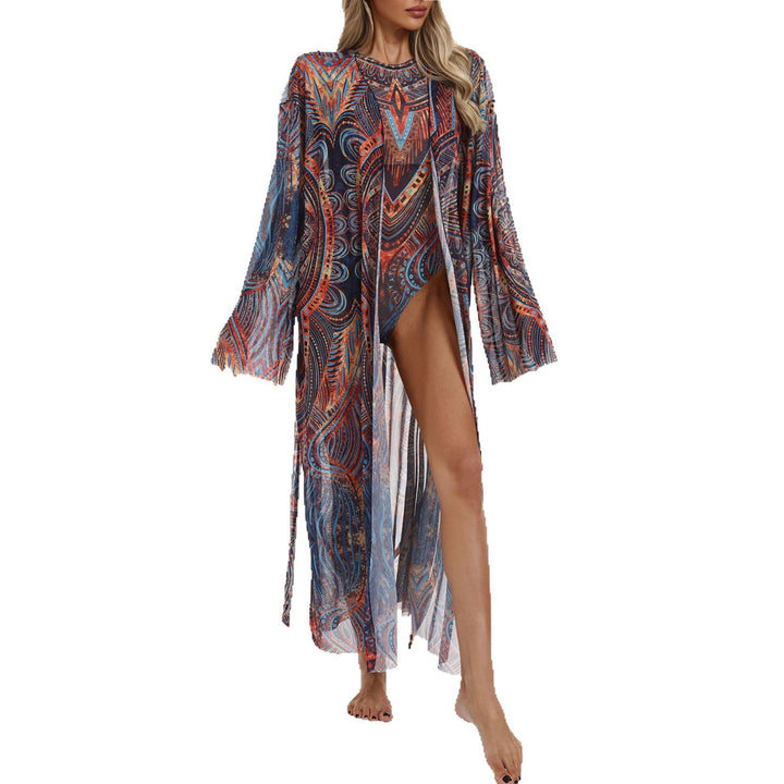Damen Transparenter Strandkimono mit floralen Mustern Drune